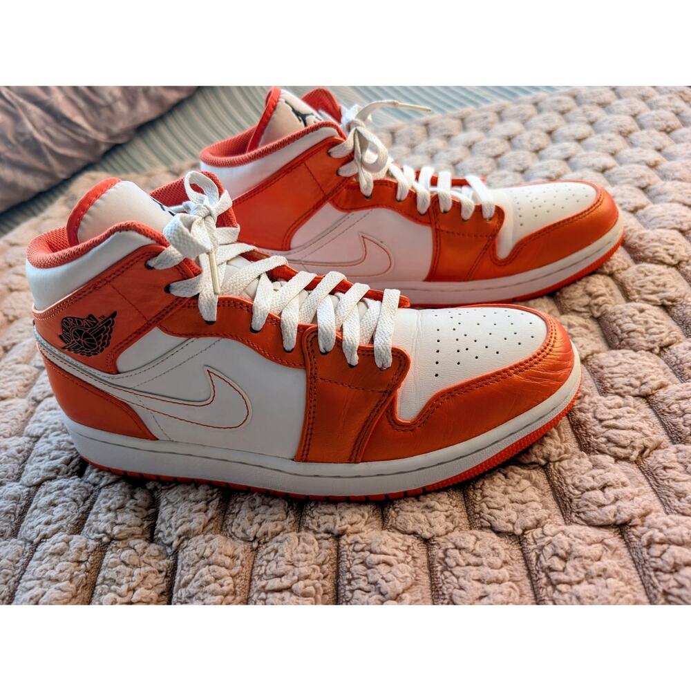 Air Jordan 1 Mid SE Electro Orange/White Leather Mid Top Men's 9.5 DM3531-800